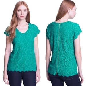 Diane von Furstenberg Lace Dressy Blouse Teal Coquette Colorful Spring Easter